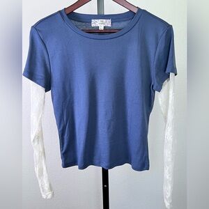 Pink Republic blue with long sleeve lace. Beautiful